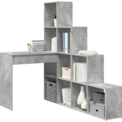 vidaXL Hjørneskrivebord med hylde Beton Grå 101,5 x 149,5 x 149,5 cm