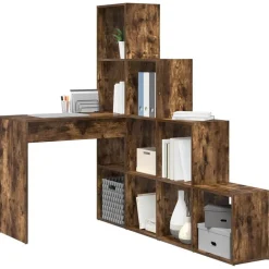 vidaXL Hjørneskrivebord med hylde Røget eg 101,5 x 149,5 x 149,5 cm