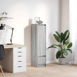 vidaXL højskab 29,5x34x119,5 cm konstrueret træ grå sonoma-eg