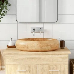 vidaXL håndvask til bordplade 59x40x15 cm oval keramik brun