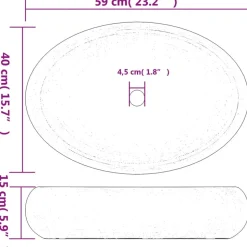 vidaXL håndvask til bordplade 59x40x15 cm oval keramik brun