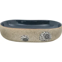 vidaXL håndvask til bordplade 59x40x14 cm oval keramik sand og blå