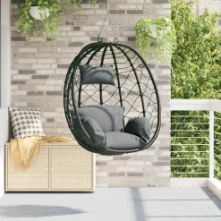 vidaXL Hængende æggestol Antracit 91,5 x 54,5 x 107 cm polyrattan