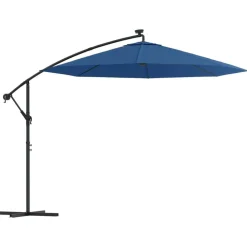 vidaXL hængeparasol m. LED-lys og stålstang 300 cm azurblå