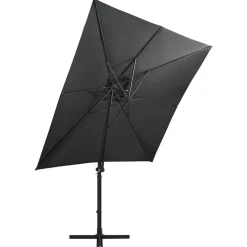 vidaXL hængeparasol med stang og LED-lys 250 cm antracitgrå