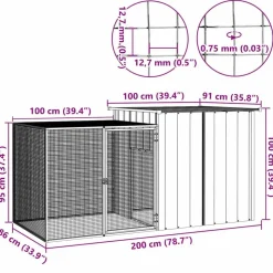 vidaXL hønsehus 200x91x100 cm galvaniseret stål grå