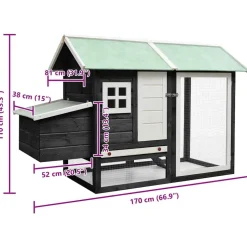 vidaXL hønsehus 170x81x110 cm massivt fyrretræ og grantræ grå