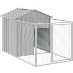 vidaXL hundehus med løbegård 117x201x123 cm galvaniseret stål lysegrå