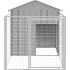 vidaXL hundehus med løbegård 117x201x123 cm galvaniseret stål lysegrå