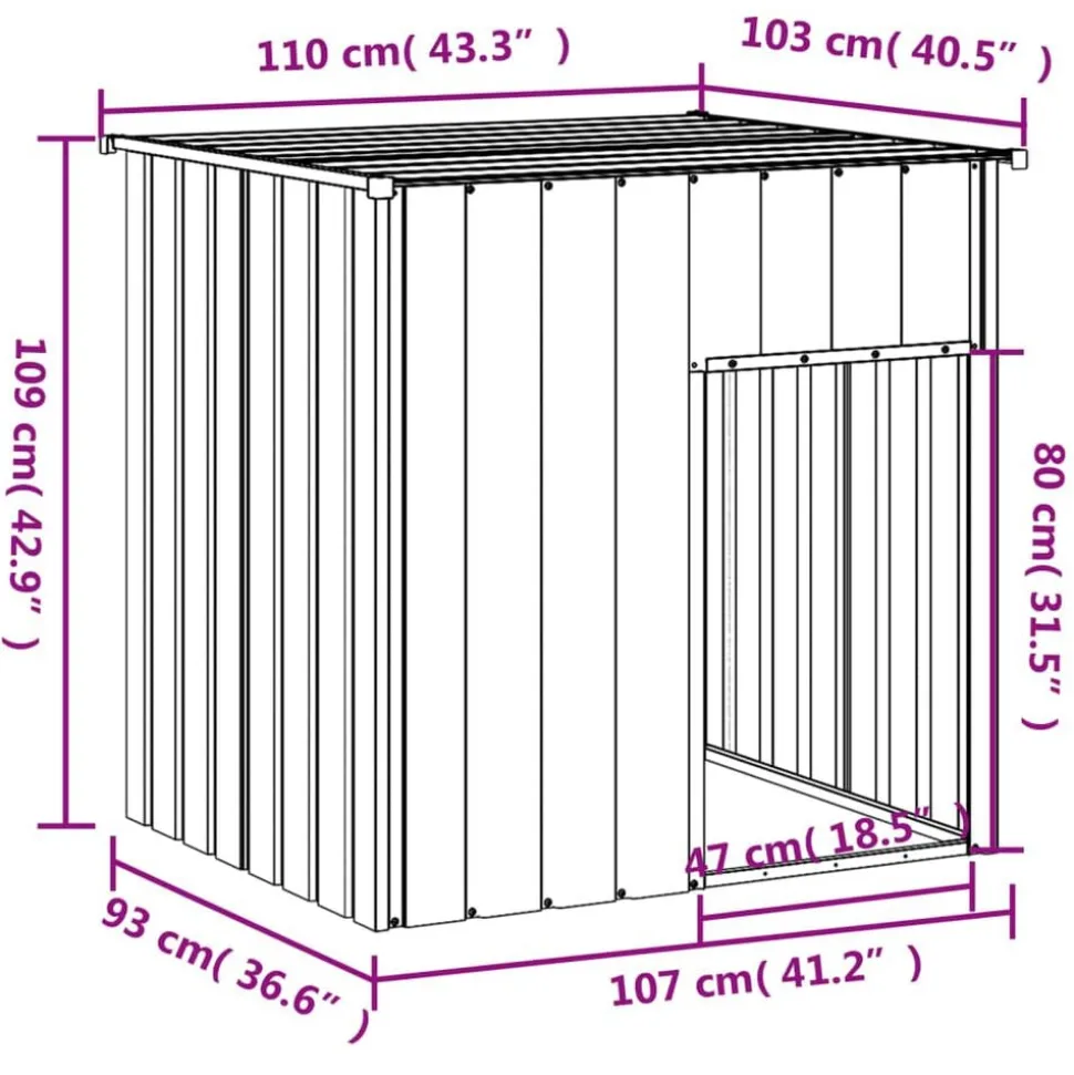 vidaXL hundehus med tag lysegrå 110x103x109 cm galvaniseret stål