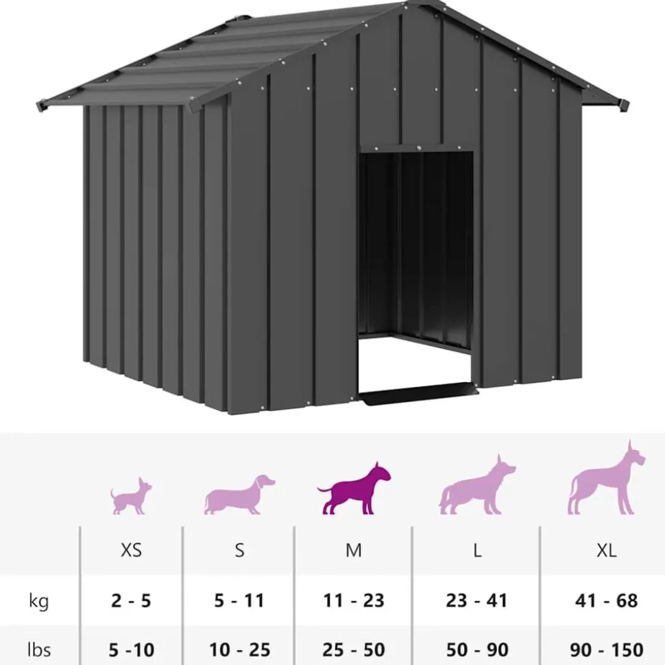 vidaXL hundehus med tag 131x101x102 cm galvaniseret stål