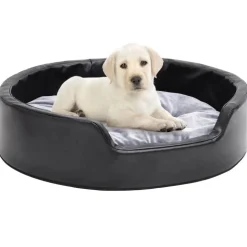 vidaXL hundekurv 69x59x19 cm plys og kunstlæder sort og grå
