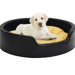 vidaXL hundekurv 99x89x21 cm plys og kunstlæder sort og gul
