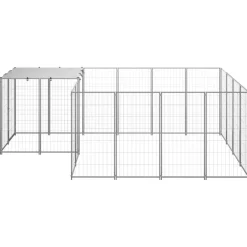 vidaXL hundeløbegård 6,05 m² stål sølvfarvet