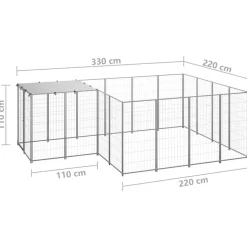 vidaXL hundeløbegård 6,05 m² stål sølvfarvet