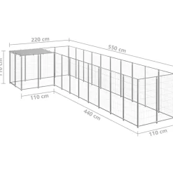 vidaXL hundeløbegård 7,26 m² stål sølvfarvet