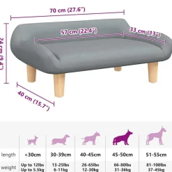 vidaXL hundeseng 70x40x24 cm stof lysegrå