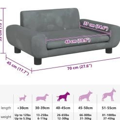 vidaXL hundeseng 70x45x33 cm velour mørkegrå