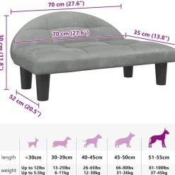 vidaXL hundeseng 70x52x30 cm velour lysegrå