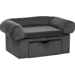 vidaXL hundesofa med skuffe 75x50x38 cm plys mørkegrå