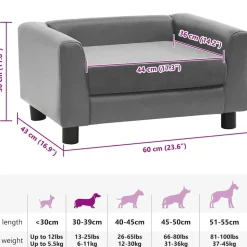 vidaXL hundesofa 60x43x30 cm plys og kunstlæder grå