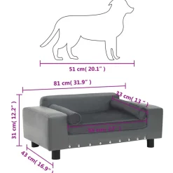 vidaXL hundesofa 81x43x31 cm plys og kunstlæder grå