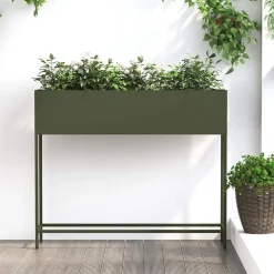 vidaXL Hævet haveplante Olivengrøn 100 x 26 x 82 cm Stål