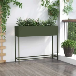 vidaXL Hævet haveplante Olivengrøn 100 x 26 x 82 cm Stål