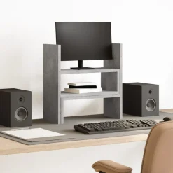 vidaXL hylde til skrivebord 40x17x41 cm konstrueret træ betongrå