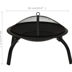 vidaXL 2-i-1 bålfad og grill med ildrager 56x56x49 cm stål