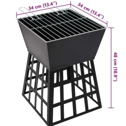 vidaXL 2-i-1 bålfad og grill 34x34x48 cm stål