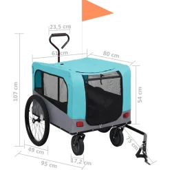 vidaXL 2-i-1 cykelanhænger og klapvogn til kæledyr blå og grå
