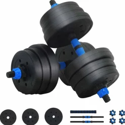 vidaXL 2-i-1 Håndvægt Barbell Sæt 20kg 20kg Sort og Blå