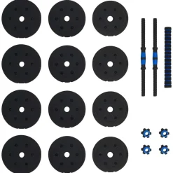 vidaXL 2-i-1 Håndvægt Barbell Sæt 20kg 20kg Sort og Blå