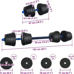 vidaXL 2-i-1 Håndvægt Barbell Sæt 30kg 30kg Sort og Blå