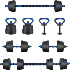 vidaXL 4-i-1 Håndvægte Barbell Kettlebell Sæt 20kg 20kg Sort og Blå