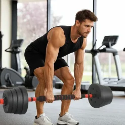 vidaXL 4-i-1 Håndvægte Barbell Kettlebell Sæt 30kg 30kg Sort og rød