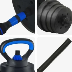 vidaXL 4-i-1 Håndvægte Barbell Kettlebell Sæt 30kg 30kg Sort og Blå