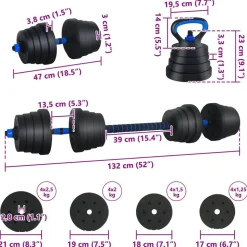 vidaXL 4-i-1 Håndvægte Barbell Kettlebell Sæt 30kg 30kg Sort og Blå