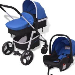 vidaXL 3-i-1 klapvogn aluminium blå og sort