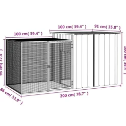 vidaXL kaninbur 200x91x100 cm galvaniseret stål grå