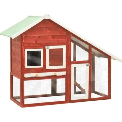 vidaXL kaninbur 140x63x120 cm massivt fyrretræ rød og hvid