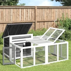 vidaXL kaninbur 144x123x67,5 cm massivt fyrretræ grå