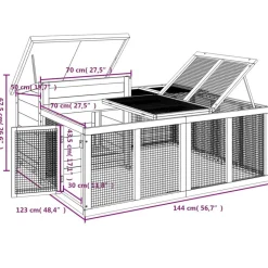 vidaXL kaninbur 144x123x67,5 cm massivt fyrretræ grå