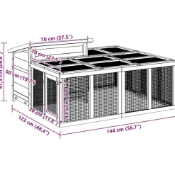 vidaXL kaninbur 144x123x67,5 cm massivt fyrretræ grå