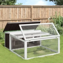 vidaXL kaninbur 117,5x97x47,5 cm massivt fyrretræ grå