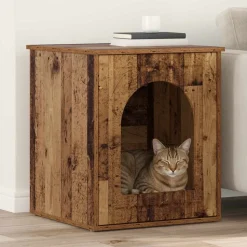 vidaXL Kat Hus Gammelt træ 53 x 52 x 62 cm Konstrueret træ