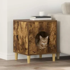 vidaXL Kat Hus Røget eg 42,5 x 40 x 53 cm Konstrueret træ