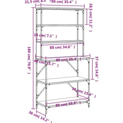 vidaXL køkkenreol 6 hylder 90x40x180 cm konstrueret træ røget egetræ