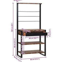 vidaXL Køkkenreol Mønstret og sort 80 x 40 x 160 cm Solid genbrugs træ